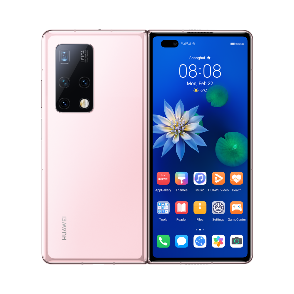 Huawei Mate X2 új generációs, zászlóshajó okostelefon vadonatúj, kompakt kialakítással, szándékosan eltolt tömegközépponttal, nagy szilárdságú acél és szénszálas kompozit készülékházzal, Ultra Vision Leica Quad kamerarendszerrel és Kirin 9000 5G chipkészlettel és az 55 W-os gyorstöltést támogató 4500 mAh-s akkumulátorral